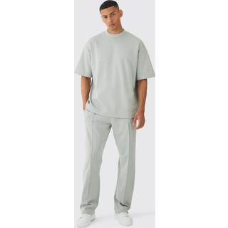 Mens Grey Oversized Interlock T-shirt And Jogger Set