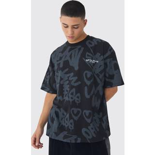 Mens Black Oversized All Over Graffiti Printed T-Shirt