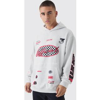 Mens Grey Oversized Moto Print Hoodie