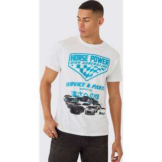 Mens White Slim Racing Print T-Shirt