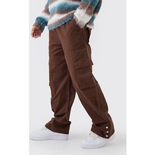 Mens Chocolate Elasticated Waist Baggy Twill Cargo Trousers
