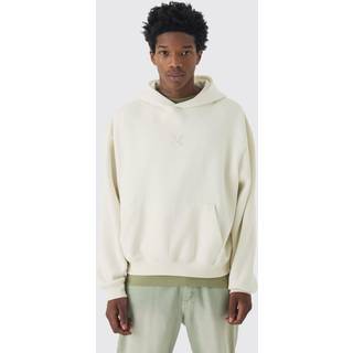 Mens Ecru 330GSM Oversized Boxy M Flocked Hoodie