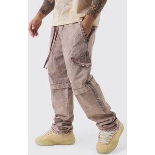 Mens Chocolate Elasticated Waist Relaxed Stacked Oil Wash Ripstop Cargo Trousers