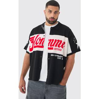 Mens Black Plus Oversized Boxy Moto Knitted Shirt
