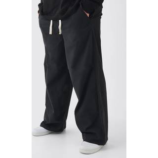 Mens Black Plus Baggy Fit Elasticated Waist Contrast Drawcord Trousers