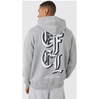 Mens Grey Marl Oversized Gothic OFCL Printed Zip Through Hoodie