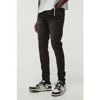 Mens Washed Black Skinny Biker Ripped Knee Jeans