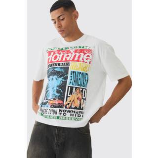 Mens White Oversized Boxy Homme Magazine Graphic T-Shirt