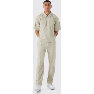 Mens Stone Technical Stretch Oversized Boxy Shirt & Straight Leg Trouser Set