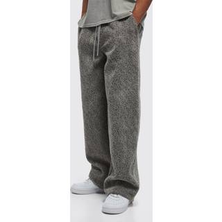 Mens Grey Elasticated Waist Straight Leg Heavyweight Textured Cargo Trousers