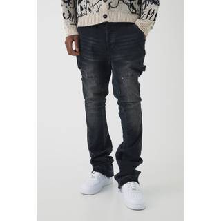 Mens Washed Black Skinny Flared Stacked Carpenter Gusset Washed Jeans