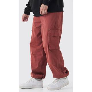 Mens Rust Tall Flat Drawcord Oversized Cargo Joggers
