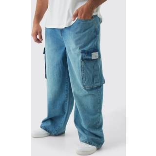 Mens Stonewash Plus Relaxed Fit Woven Tab Cargo Jeans