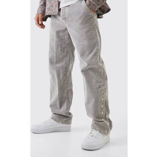 Mens Charcoal Relaxed Acid Wash Cord Popper Hem Trouser