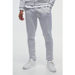 Mens Light Grey Slim Tapered Cropped Bonded Scuba Jogger