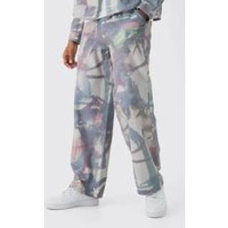 Mens Beige Oversized Graffiti Twill Trouser