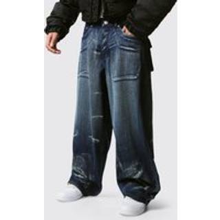 Mens Baggy Fit Silver Metallic Paint Effect Jeans