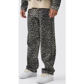 Mens Brown Relaxed Fit Leopard Jeans