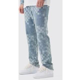 Mens Dark Blue Tall Jacquard Check Relaxed Fit Jeans