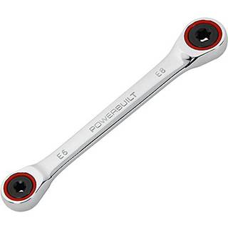 PowerBuilt Ratcheting Double Box-End E-Star Wrench E6/E8 5 Grad Swing 72 Tooth Red Color Ring Hand Tool 641759
