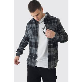 Mens Grey Tall Back Print Checked Shirt