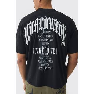 Mens Black Oversized Boxy Gothic Worldwide Spray Wash T-Shirt