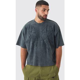Mens Charcoal Plus Distressed Applique Heavyweight T-shirt
