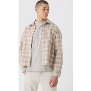 Mens Taupe Oversized Boucle Check Overshirt