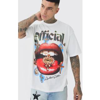 Mens Tall Official Lips Print Oversized T-shirt in White