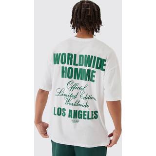Mens White Oversized Worldwide Back Puff Print T-Shirt