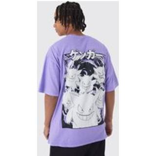 Mens Purple Oversized Pokemon Wash Extended Neck Gengar License T-shirt