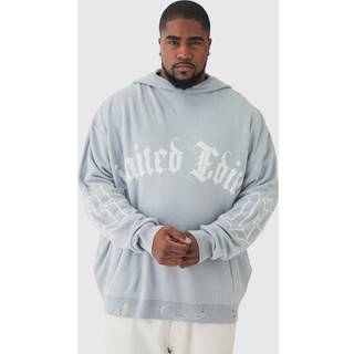 Mens Grey Plus Limited Edition Distressed Knitted Hoodie