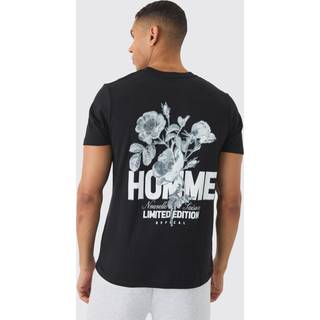 Mens Black Slim Homme Floral Back Print T-Shirt