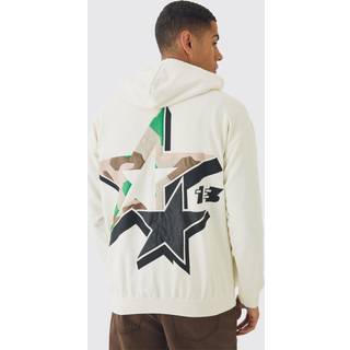 Mens Ecru Regular Fit Camo Star Puff Print Hoodie