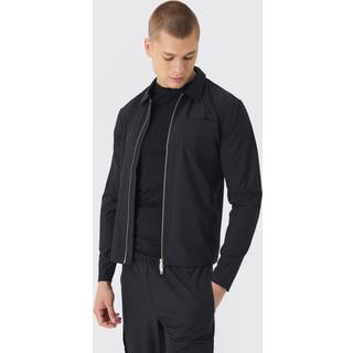 Mens Black Technical Stretch Zip Through Long Sleeve Shirt