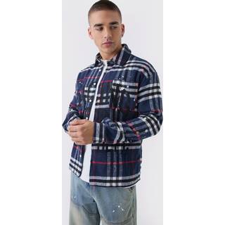 Mens Navy Oversized Paint Splatter Check Shirt