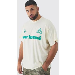 Mens Plus Pour Homme Graphic Oversized T-shirt in Ecru