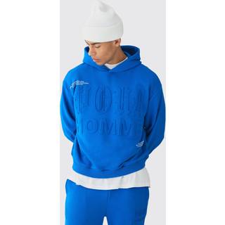 Mens Cobalt Oversized Boxy Homme Printed Embossed Hoodie