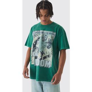 Mens Green Oversized Marvel Dr Doom Comic Wash License Print T-Shirt