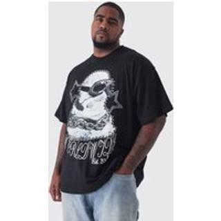 Mens Plus Worldwide Balaclava Print Oversized T-shirt in Black