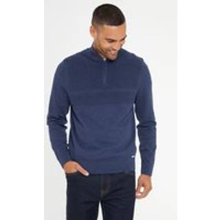 Threadbare Threadbare Blue Rib Detail Knitted Quarter Zip Jumper