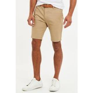 Threadbare Threadbare Stone Cotton Stretch Turn-Up Chino Shorts with Woven Belt