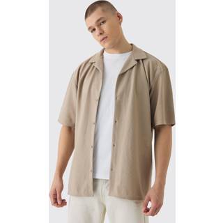 Mens Taupe Oversized Boxy Revere Rib Jersey Shirt