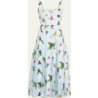 Oscar de la Renta Floral belted cady midi dress - blue - XXXS