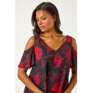Roman Asymmetrisk top med Roman Blomster Tryk og kold skulder