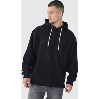 Mens Black Tall Oversized Faux Layer Homme Waffle Hoodie