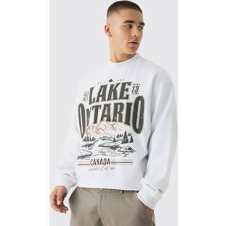 Mens White Boxy Lake Ontario Print Sweatshirt