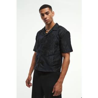 Mens Oversized Boxy Revere Applique Shirt In Black