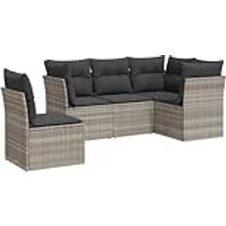 Sofasæt Til Haven 5 Dele Med Hynder Polyrattan Sort - Lysegrå / Uden bord