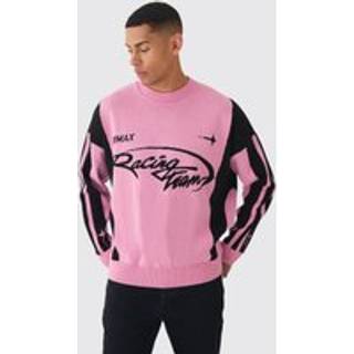 Mens Oversized Boxy Moto Jumper in Pink